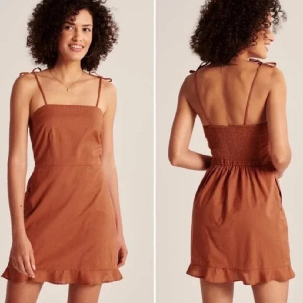 Abercrombie Terracotta Tie Strap Ruffle Hem Mini Dress